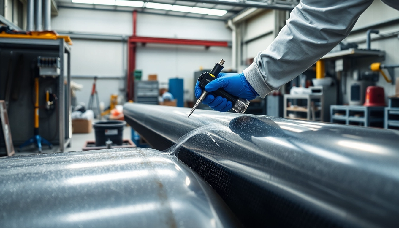 Applying corrosion protection coating to metal surfaces in a professional workshop setting.