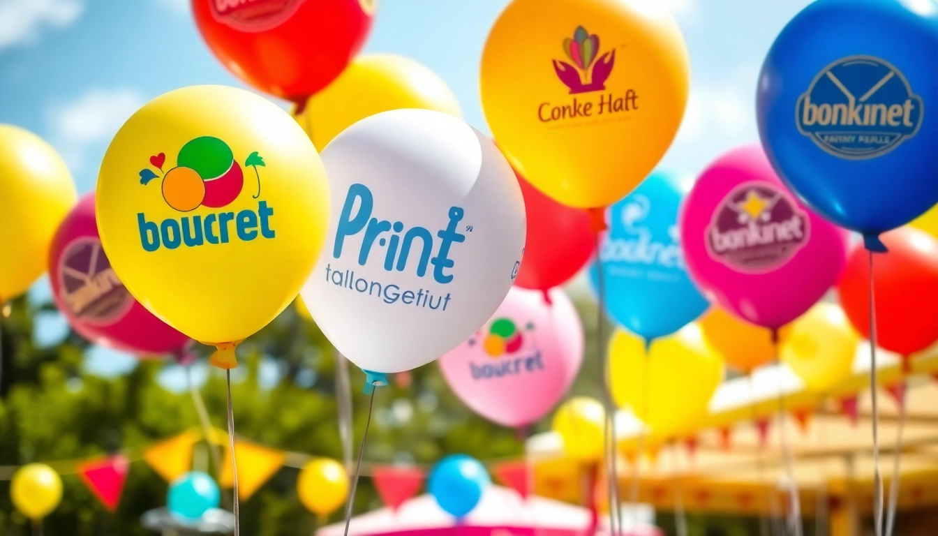 Catchy Print balloons with your logo at a lively outdoor event, enhancing brand visibility.