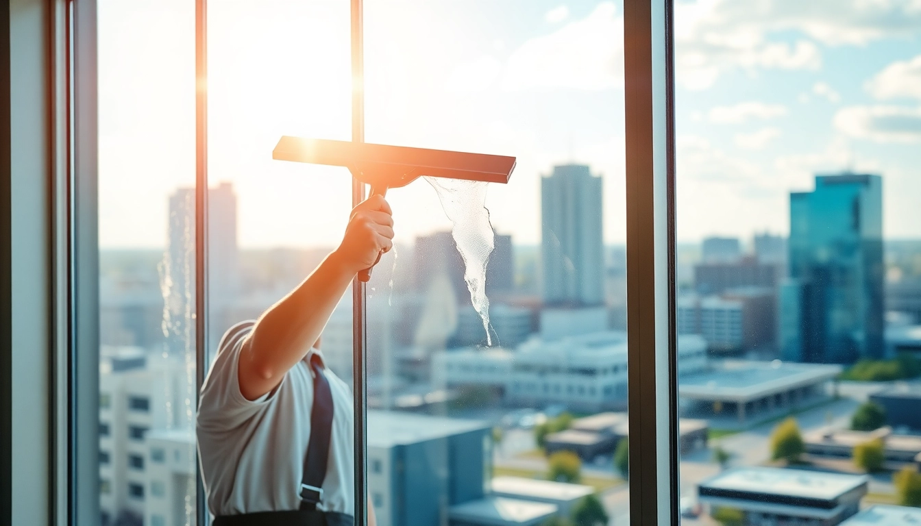 Expert window washing sioux falls showcasing a professional cleaner shining glass windows.