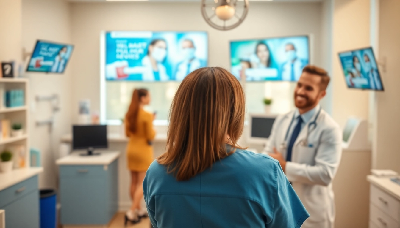 Engaging dental marketing scene depicting a dentist patient interaction in a vibrant office.