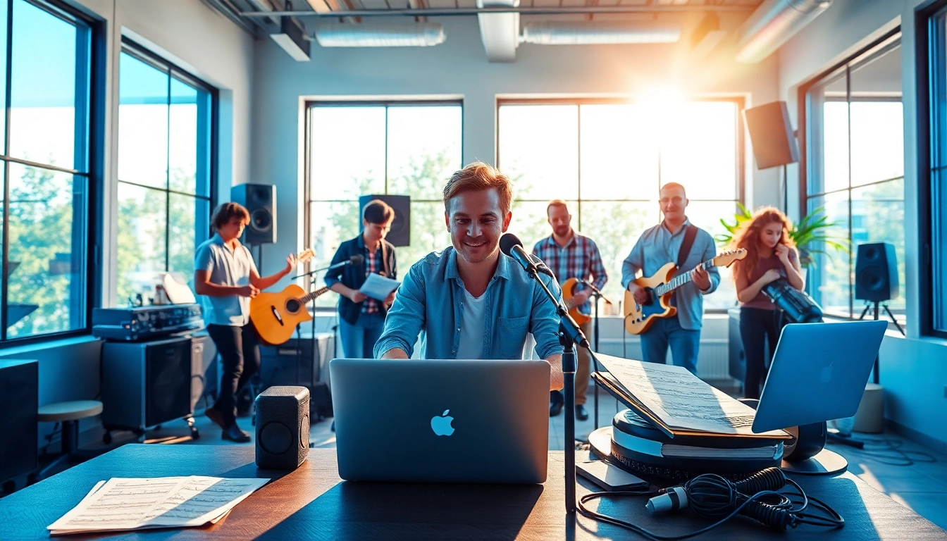 Boost your visibility with exceptional music promotion services in a vibrant studio environment.