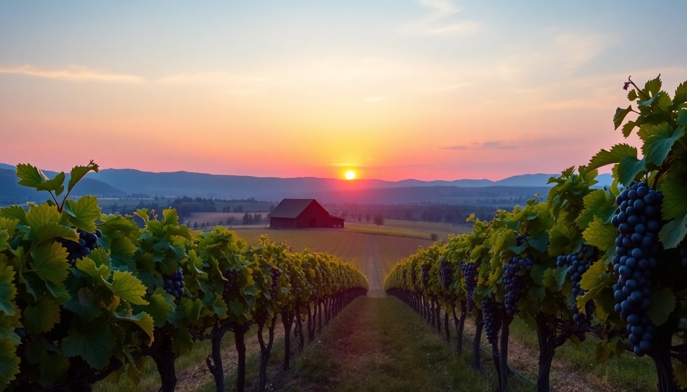Discover the serene vineyard landscape of Carksburg ca with warm sunset hues.