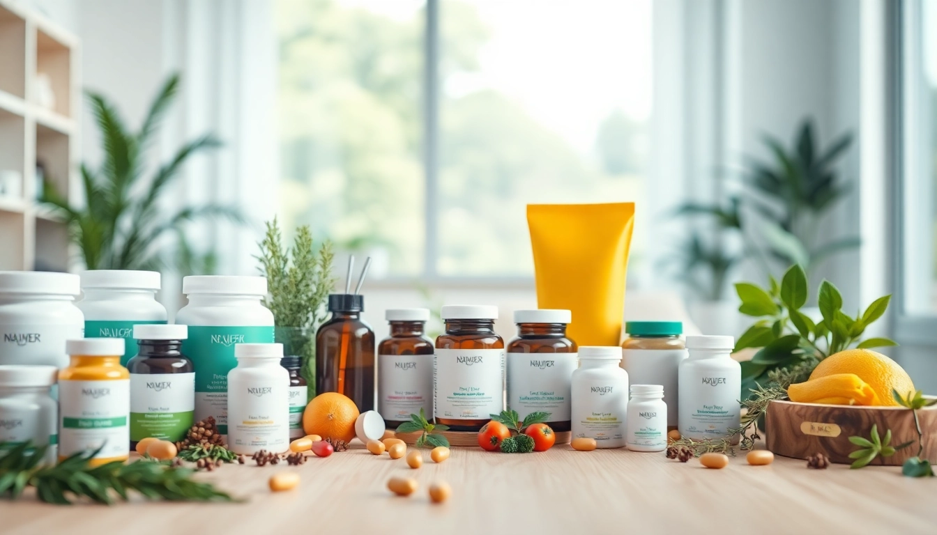 Showcase of health products from https://newimage.world/, featuring vibrant dietary supplements in a professional setting.