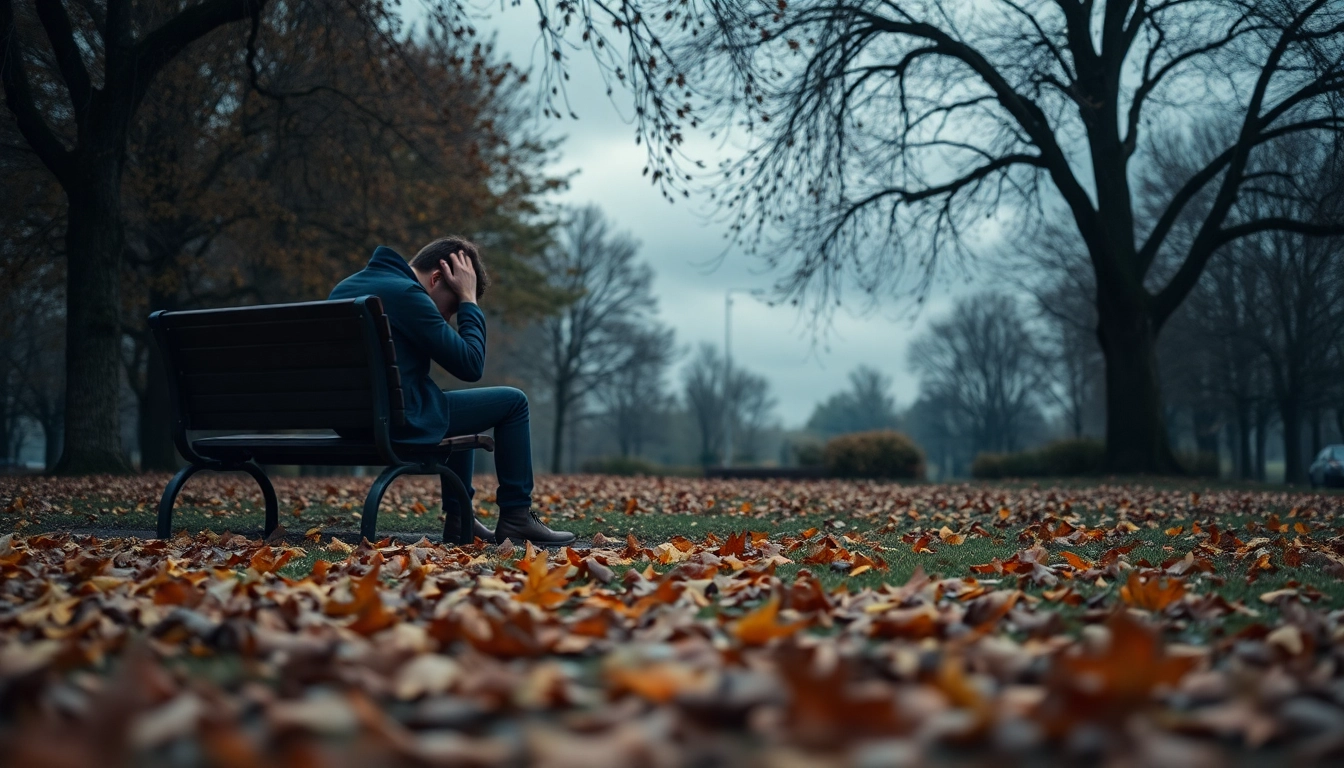 Person reflects on the emotional weight of relationship breakup surrounded by autumn leaves.