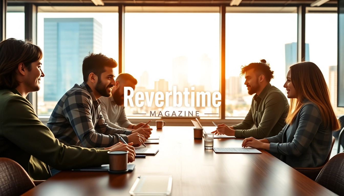Reverbtime Magazine showcasing diverse professionals collaborating in a modern workspace.