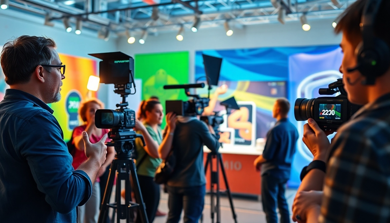 Engaging commercial video production scene showcasing a film crew capturing vibrant visuals.