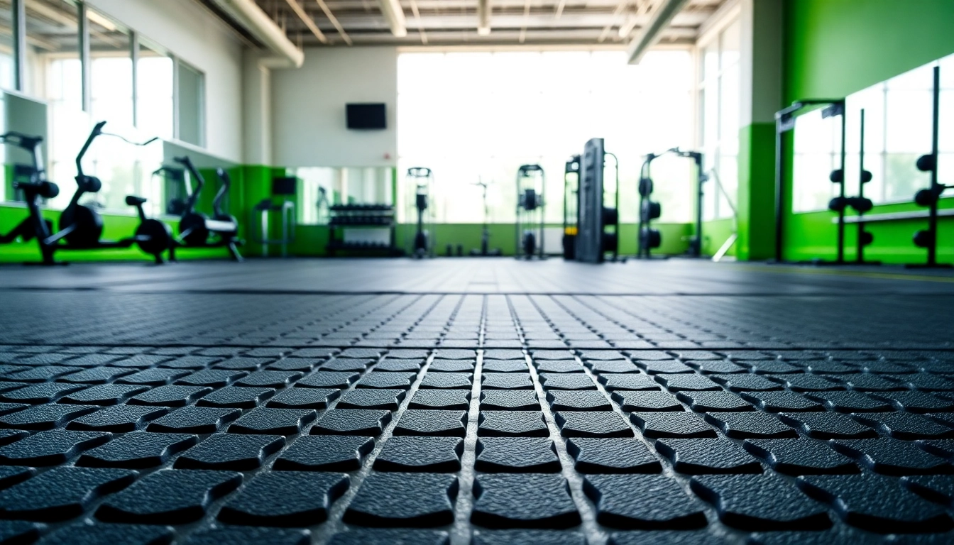 El piso de goma para gimnasio en un moderno espacio de entrenamiento, ideal para ejercicios.