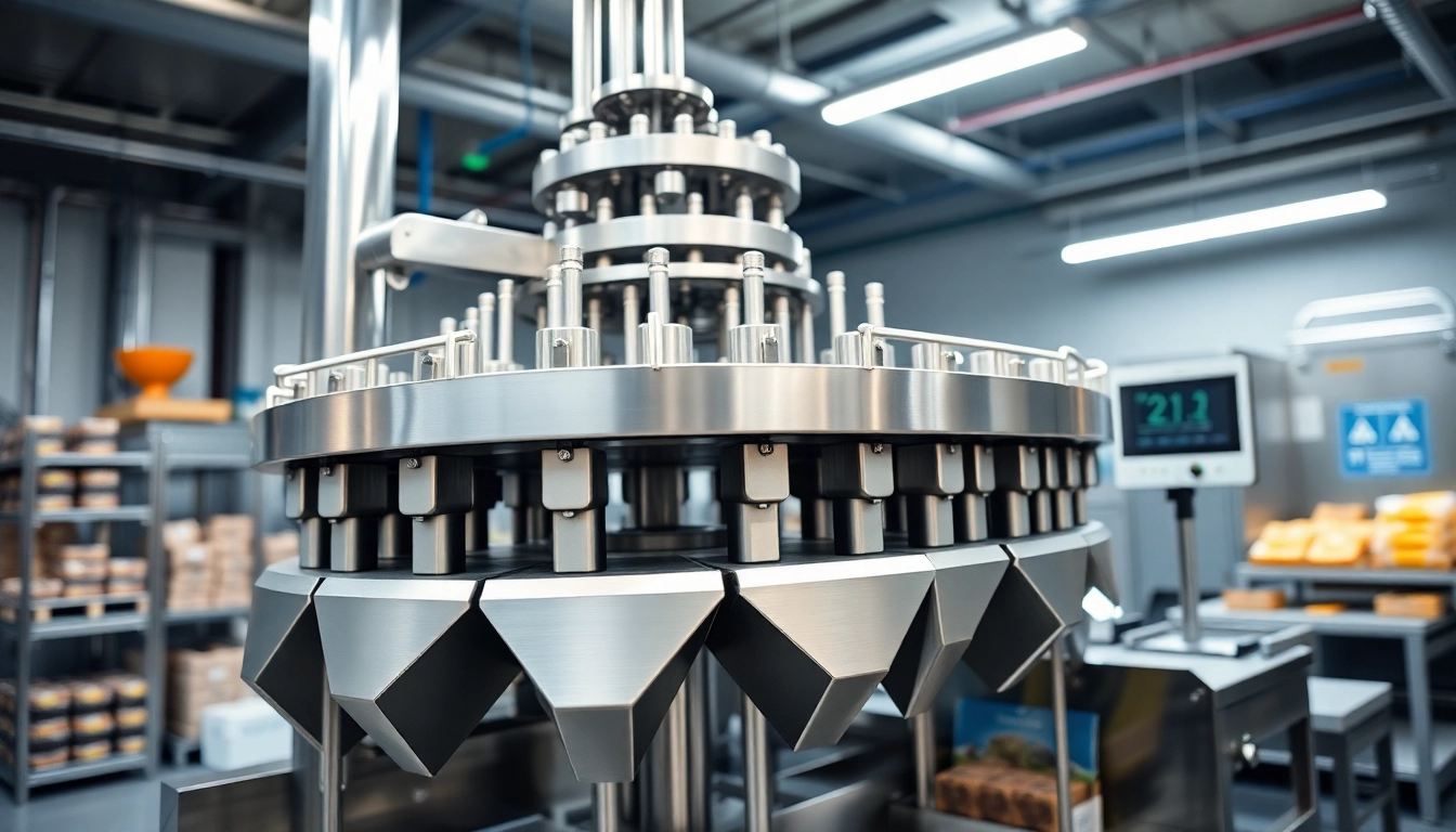 Multihead combination weigher showcasing precision and speed in an industrial setting.