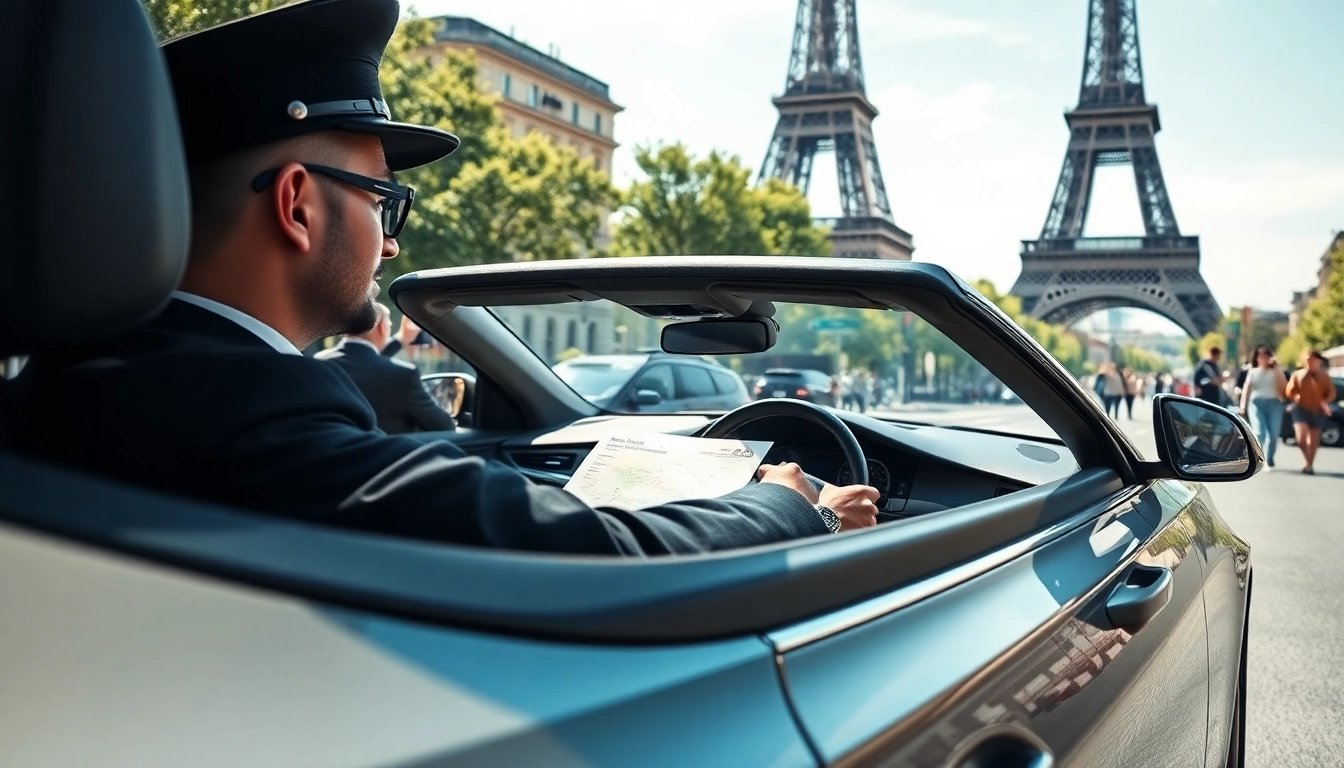 Location de voiture avec chauffeur avec un chauffeur professionnel dans les rues animées de Paris