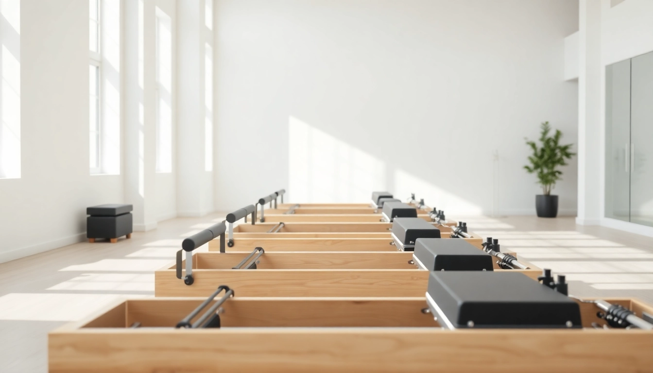 Showcasing pilates equipment manufacturer and high-quality reformers in a bright studio.