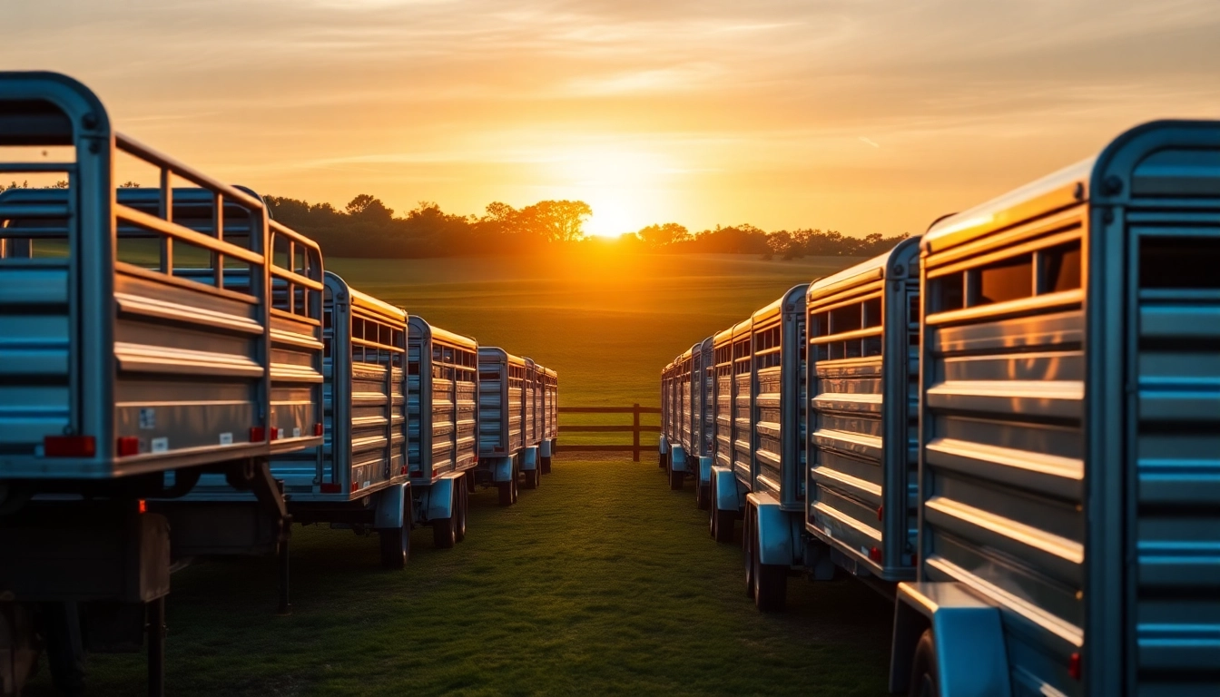 Stock Trailers arranged in a scenic rural landscape, highlighting their design and durability.