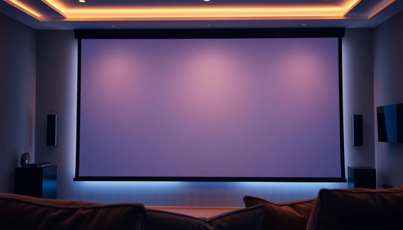 Engage with a Professional Projection Screen at a stylish home theater setup.