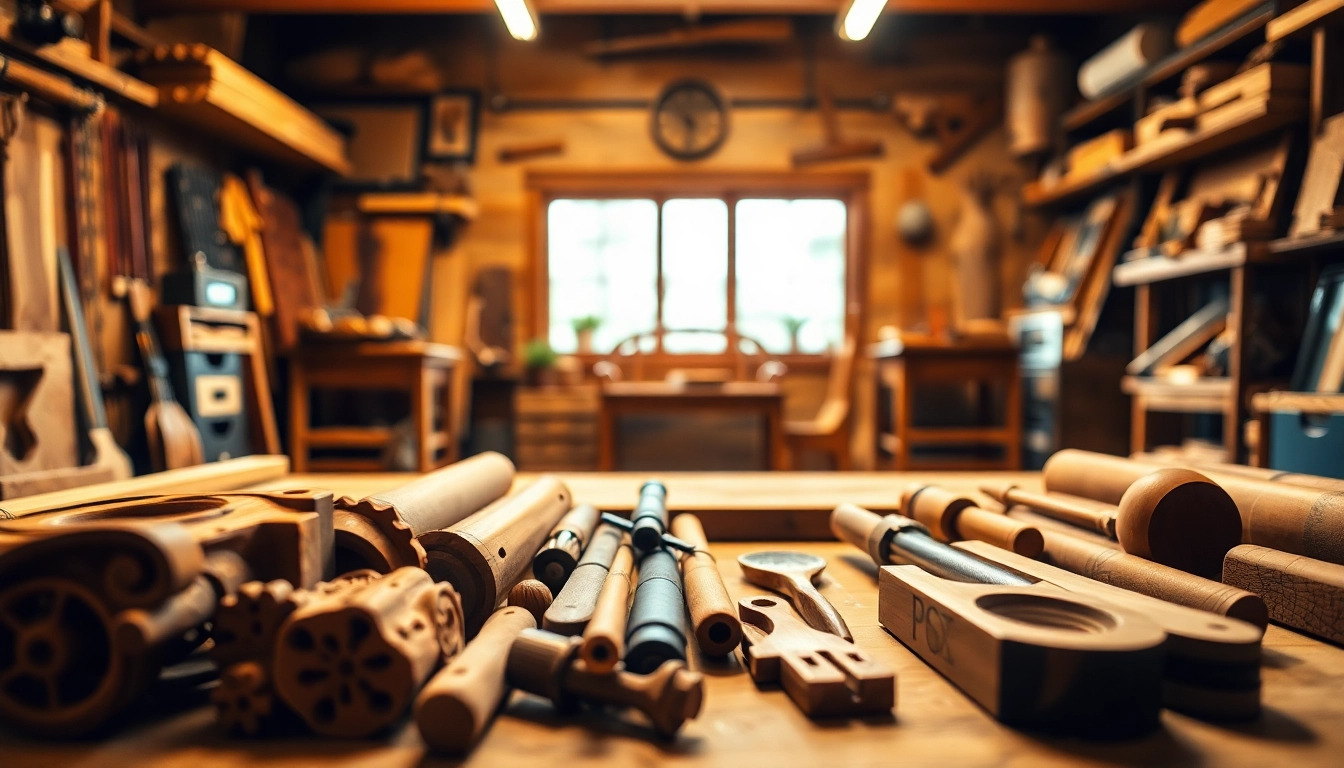 Creëer een unieke Woodstyl sfeer met prachtig handgemaakt houtwerk in een gezellige werkplaats.