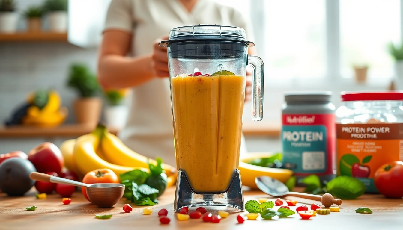 Protein powder ile yapılan sağlıklı bir smoothie hazırlama anı.