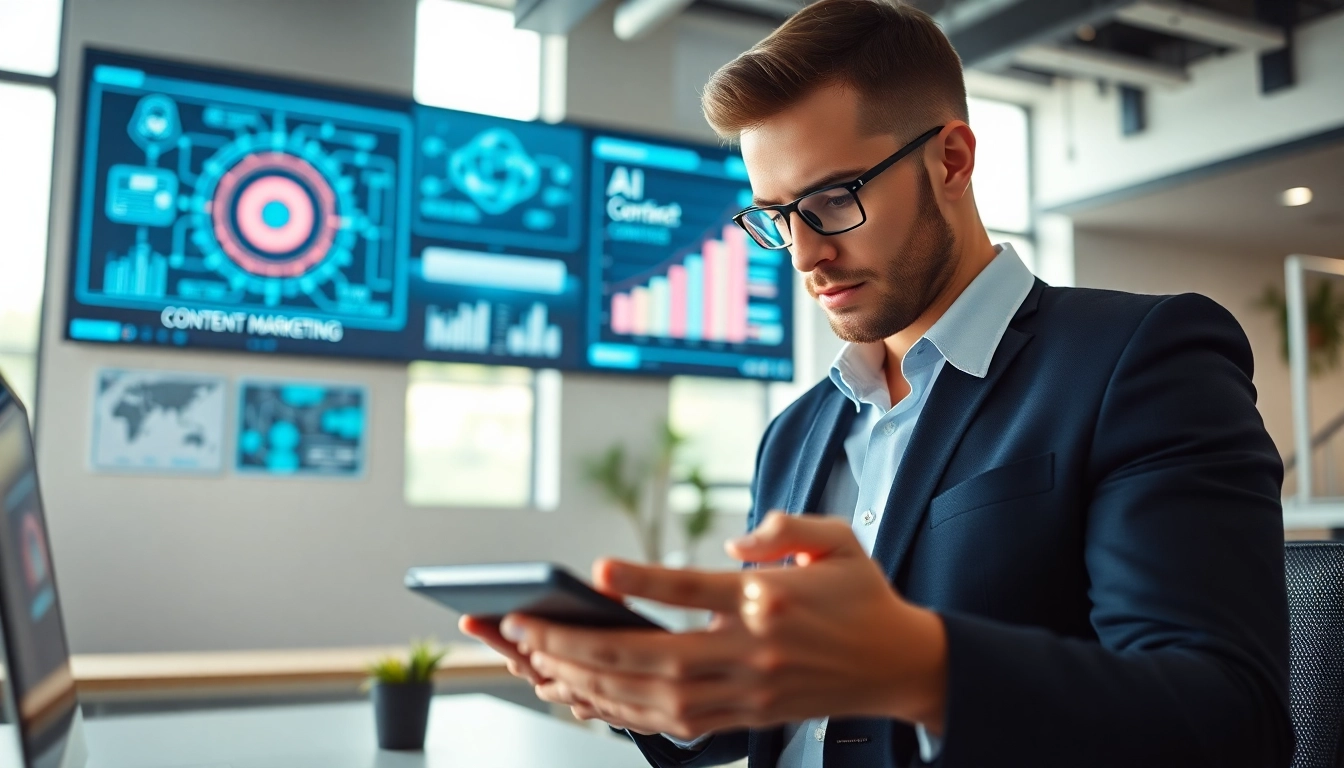 Experience the AI content marketing platform in action, showcasing a professional utilizing cutting-edge technology.