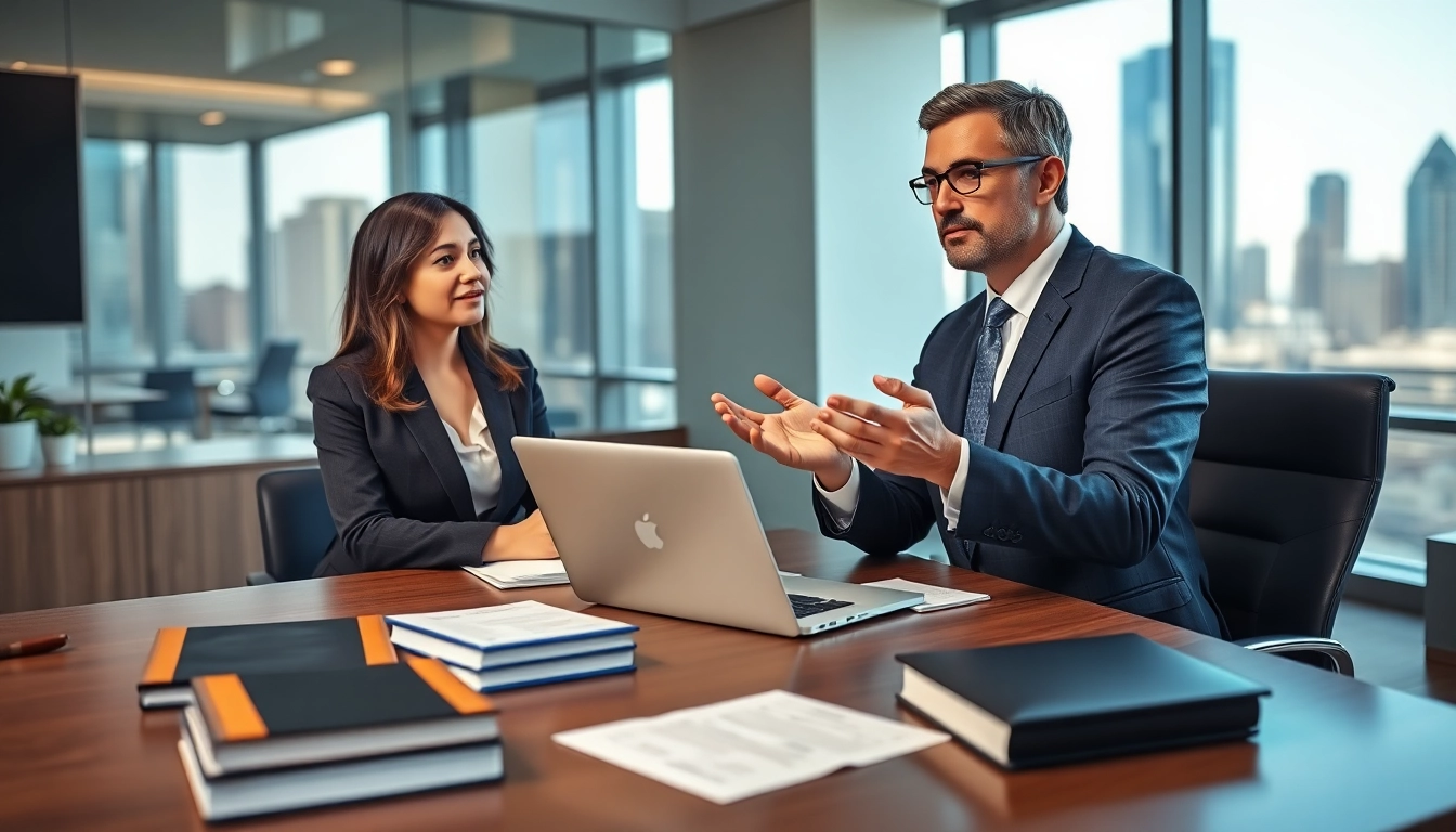Houston personal injury attorney consulting with a client in a bright office environment.