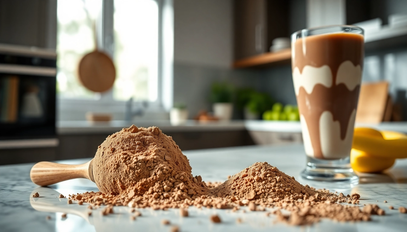 Protein powder and a creamy shake showcase the delicious possibilities of this nutritional supplement.