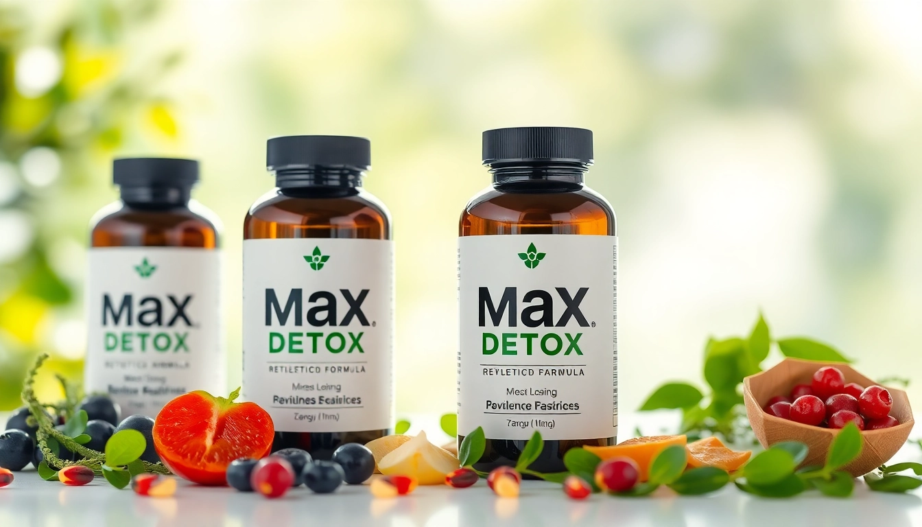 Showcasing Max detox supplements alongside fresh ingredients for a healthy detox experience.
