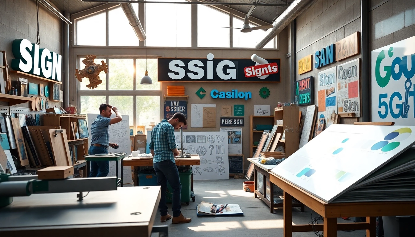 Crafting custom signs at an Edmonton sign company showcasing a vibrant workspace.