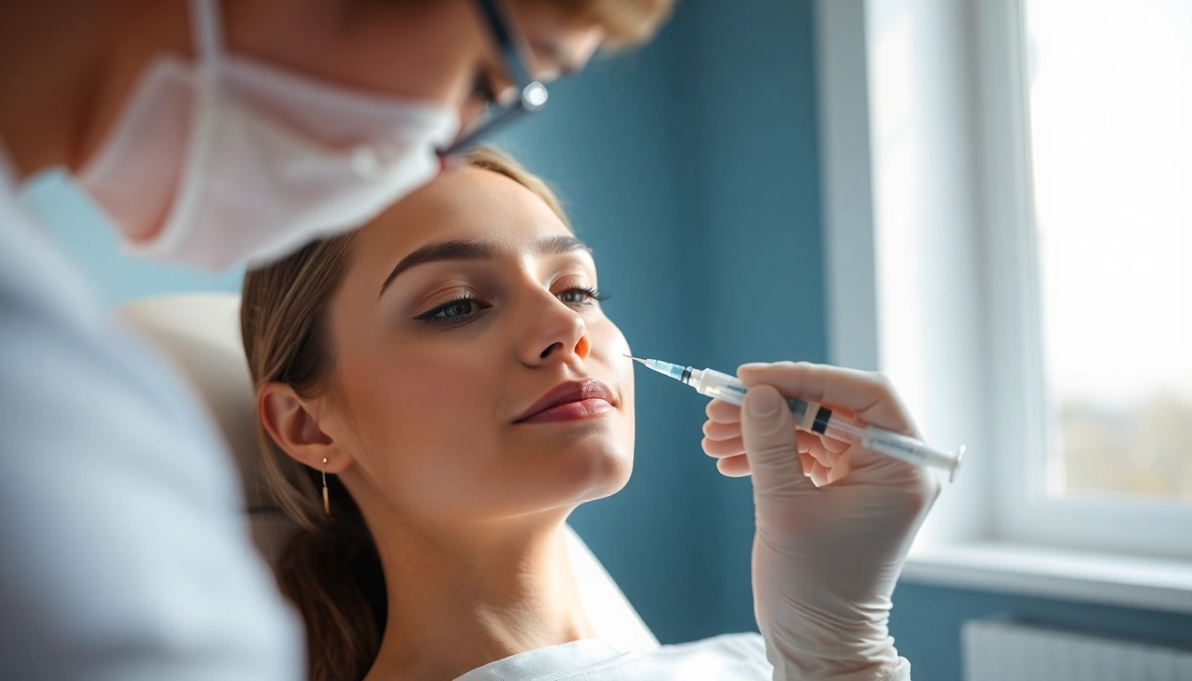 Applying a chin dermal filler with precision in a serene clinical setting.