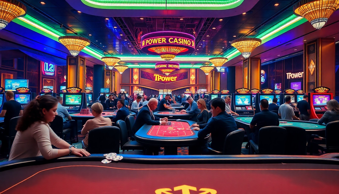 Experience the excitement of TPower casino with players engaging at elegant gaming tables.
