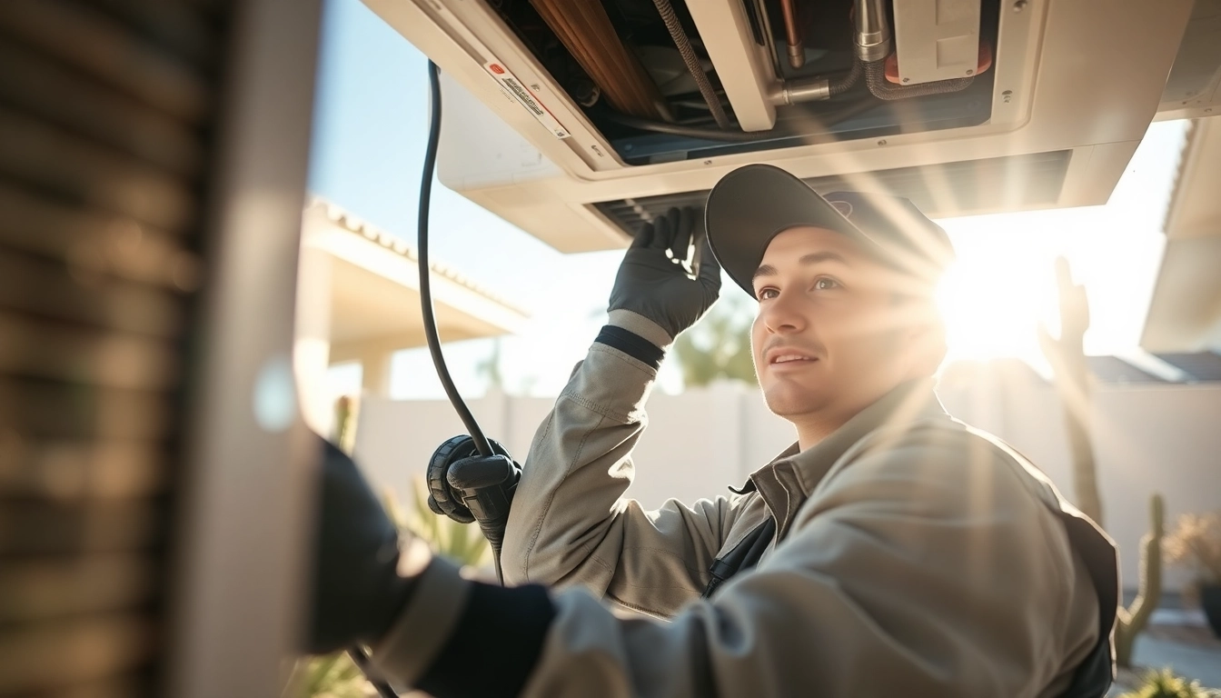 Technician repairing Scottsdale AC unit, showcasing HVAC expertise in a residential setting.