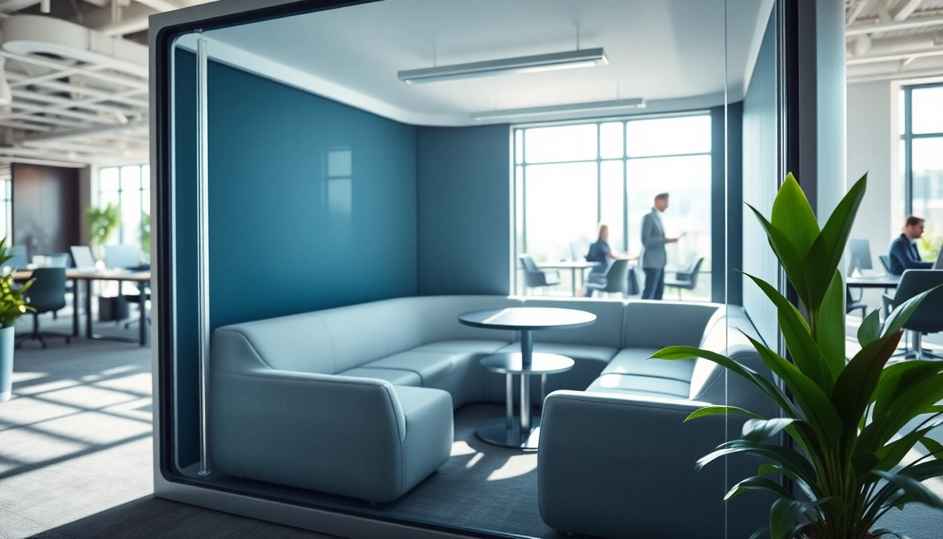 Engaged team in a private meeting pod, showcasing an effective workspace solution.