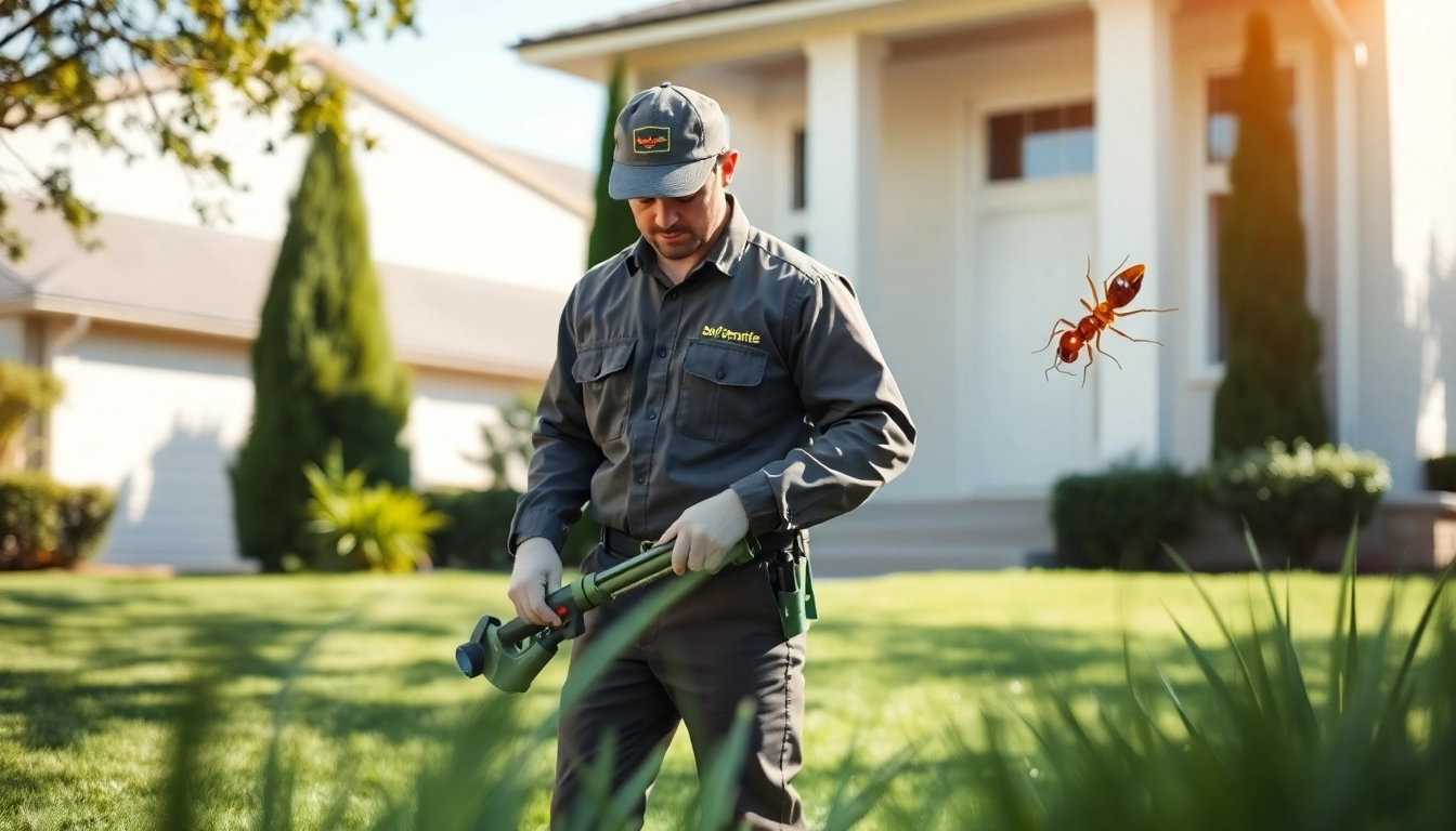 Pest control technician inspecting a home for pests, ensuring safety and efficiency.