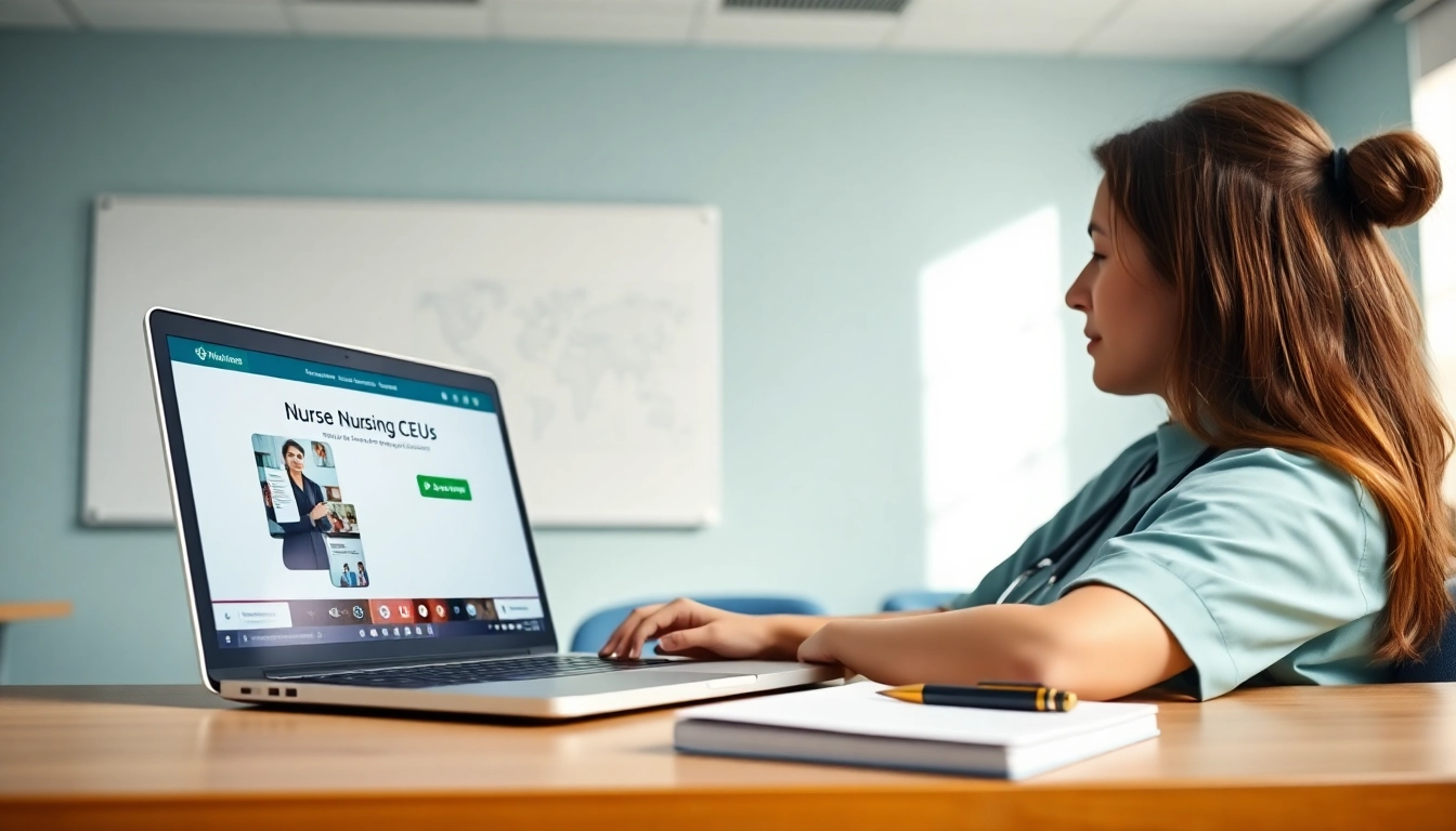 Nurse engaging with nursing ceus online in a modern classroom.