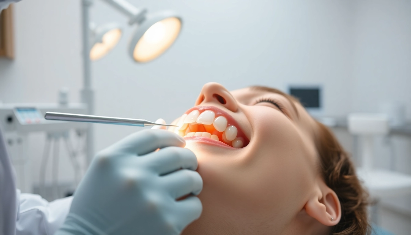 View of dental crowns being fitted, detailing the crown's structure and dentist's precision.
