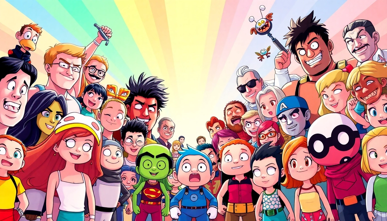 Diverse characters, including cartoon and video game figures, vividly showcased in a colorful collage.