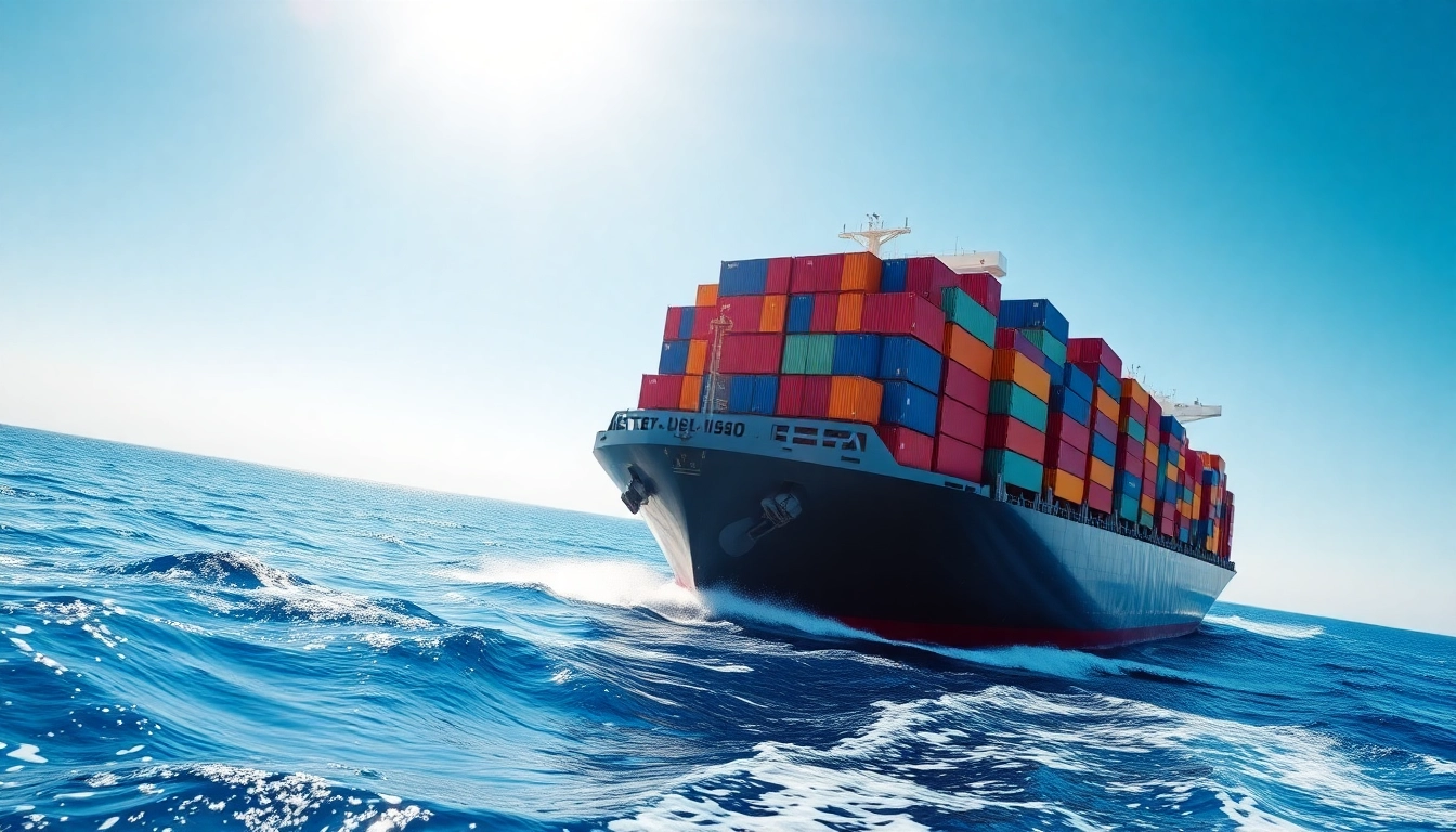 Full Container Load Shipping demonstrated by a cargo ship loaded with colorful containers sailing through the ocean.