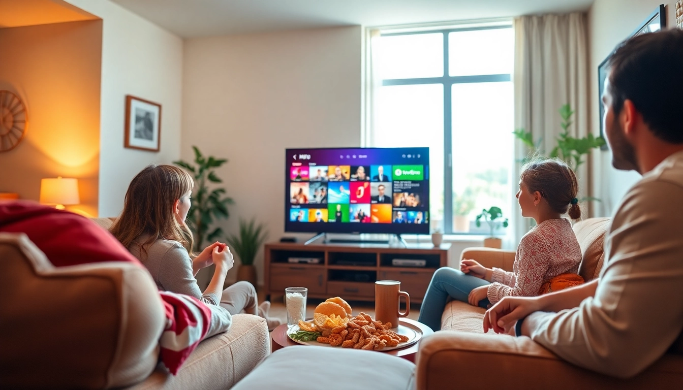 Comprar IPTV en un hogar moderno donde la familia disfruta de canales en vivo y programas.