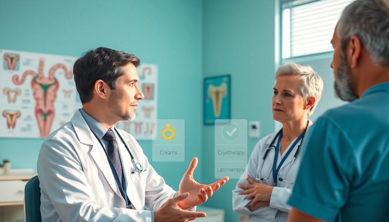 Visual representation of genital warts cure treatments being discussed by a healthcare professional.