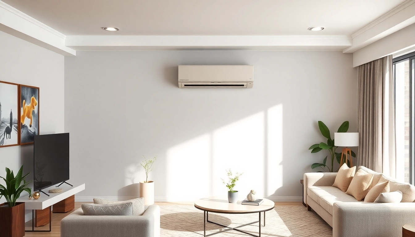 Install high-efficiency O General AC units in a stylish living room showcasing modern design.