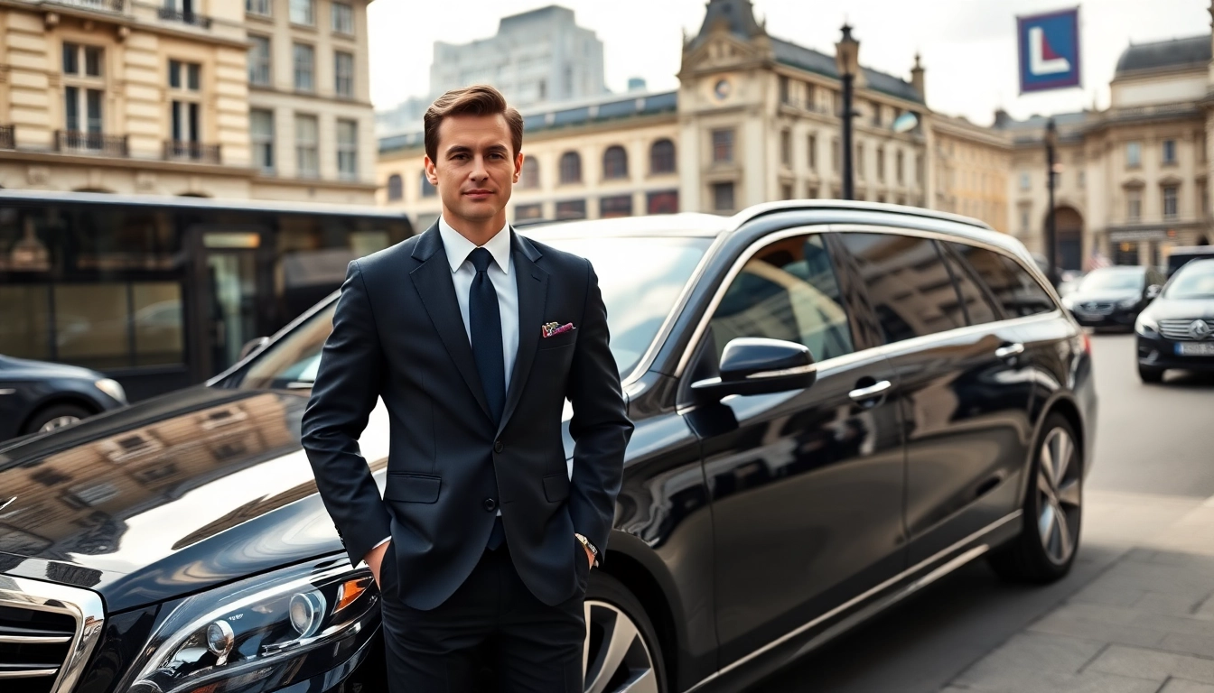 Experience a professional london chauffeur with luxury vehicle in vibrant urban setting.