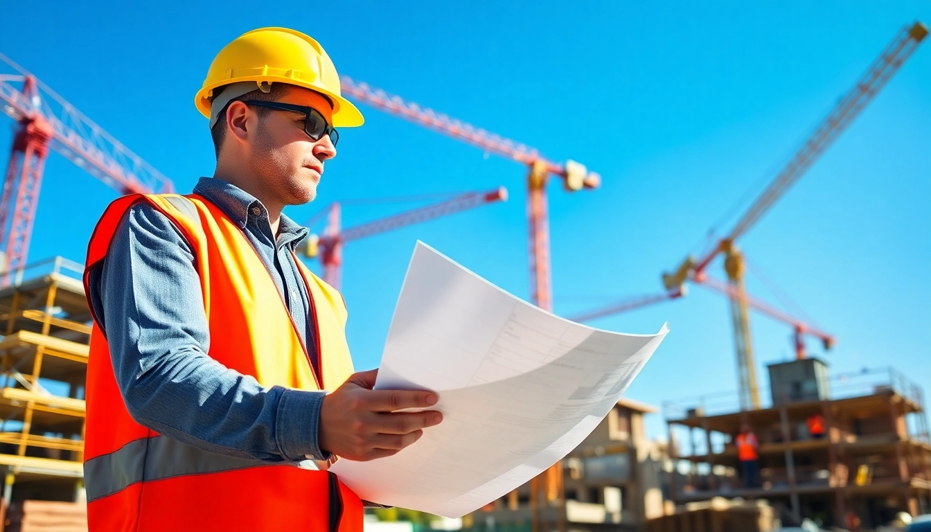 New York Construction Manager surveying a busy site, highlighting leadership and strategic oversight.