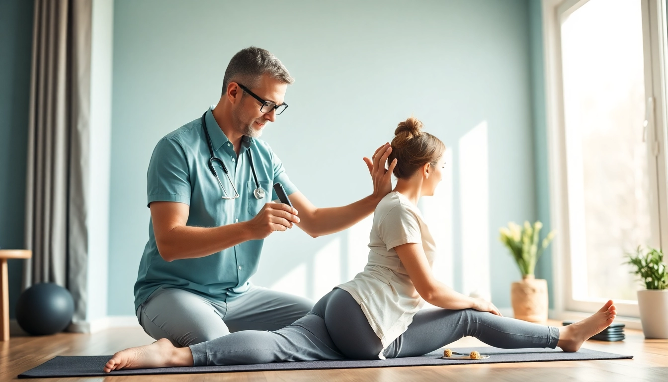 Treating sciatica: Physiotherapist supports patient with effective stretches in a serene setting.
