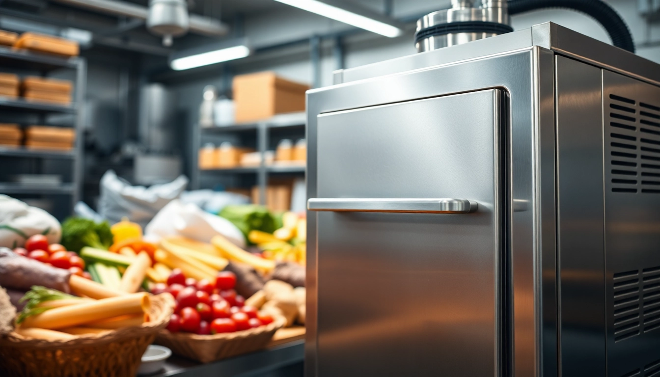 Visualize industrial freeze drying equipment efficiently processing raw materials in a professional kitchen environment.