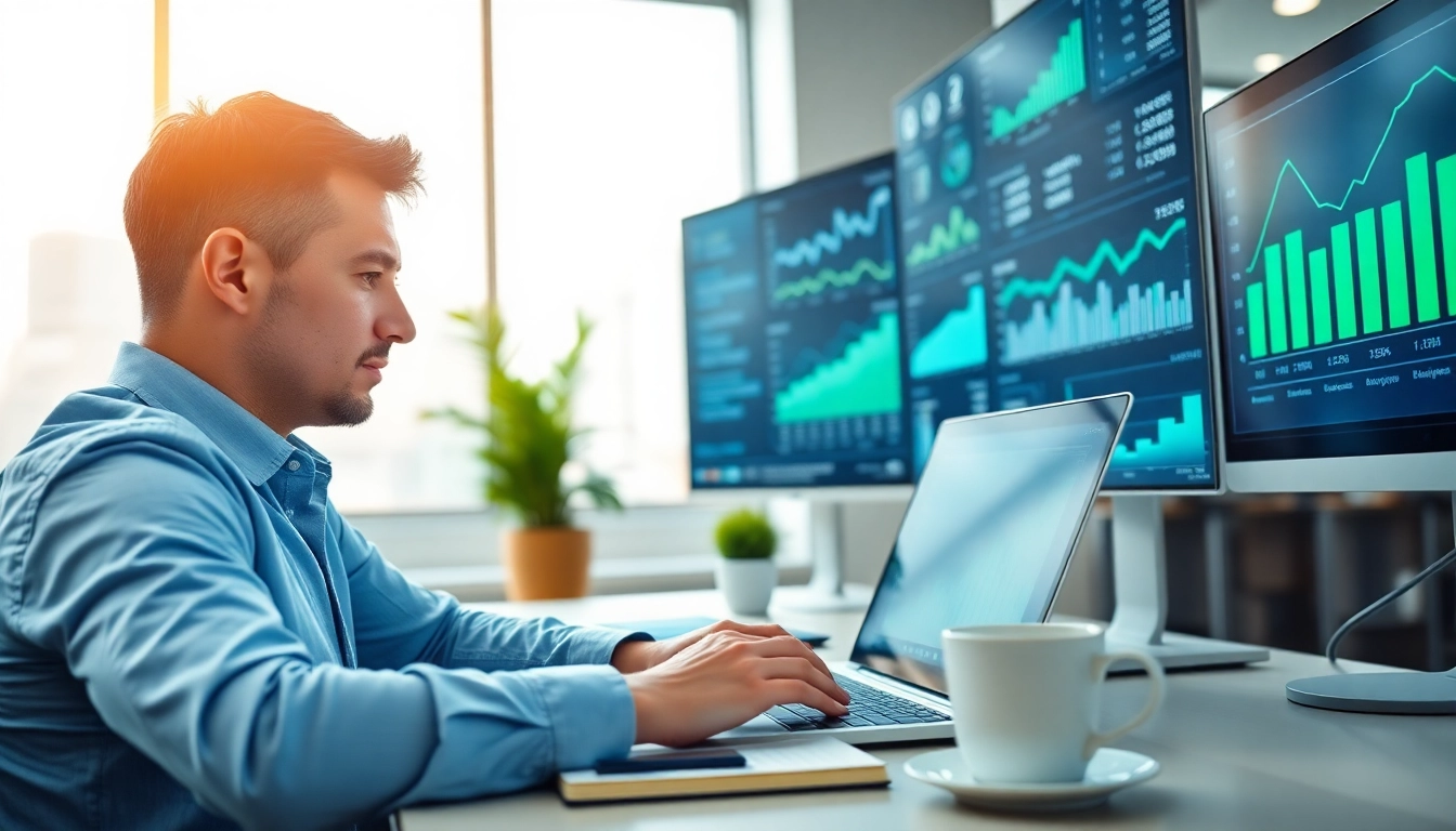 Selling wholesale on amazon with a professional analyzing product data in a modern office.