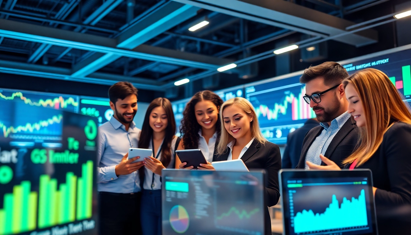 Engaged professionals at https://digitalsoftwaremarkett.com analyzing digital software trends in a modern workspace.
