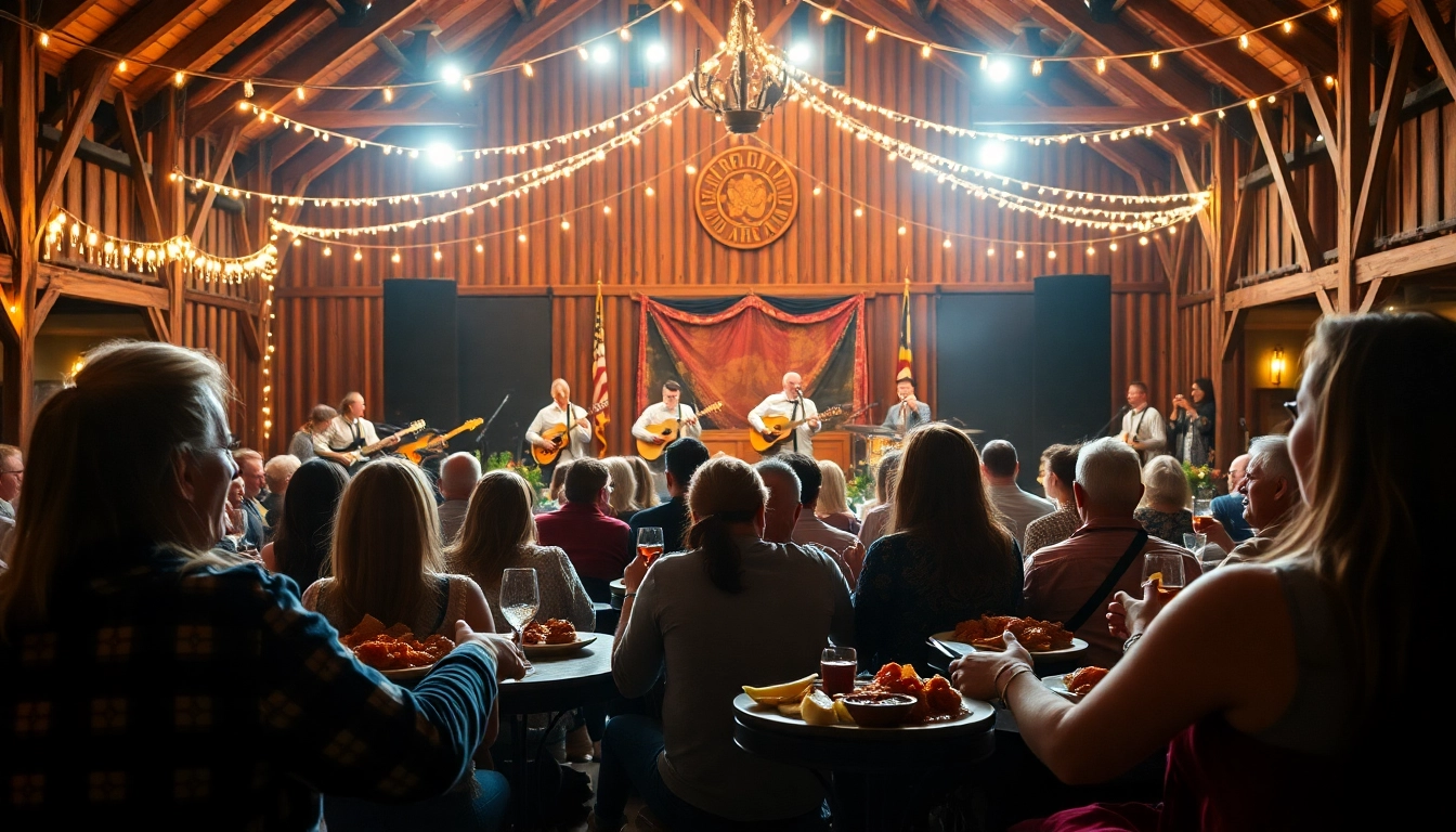 Experience the lively atmosphere at Firelight Barn dinner theater with entertainment and BBQ.