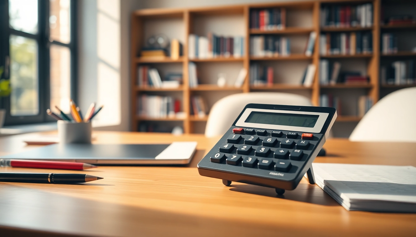 Calculating with a Basic Calculator on a sunlit desk, showcasing its sleek design and functionality.