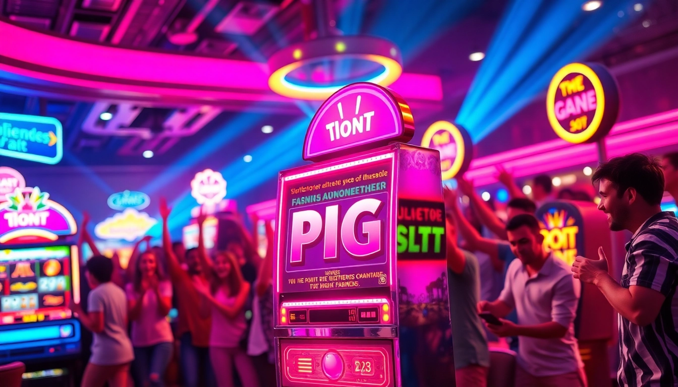 Spin the vibrant pg slot machine amidst an energetic casino atmosphere.