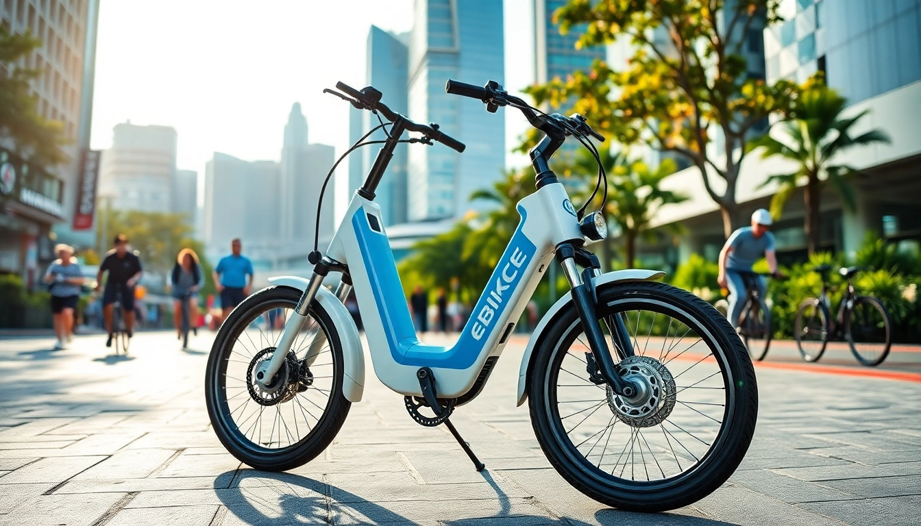 Riding an Ebike Singapore through vibrant city streets against a modern skyline.