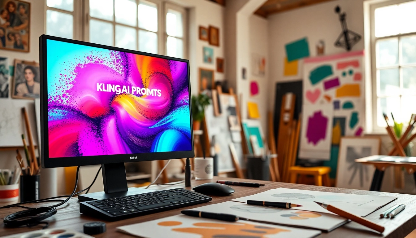 Generate stunning visuals using KlingAI Prompts in a vibrant workspace.