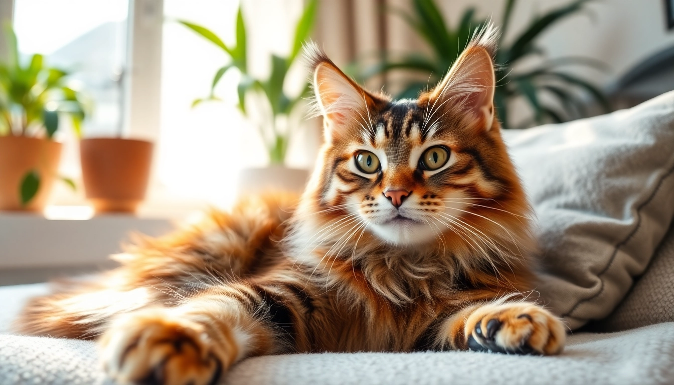 Discover Maine Coon cats for sale near me lounging comfortably in a sunny home setting.