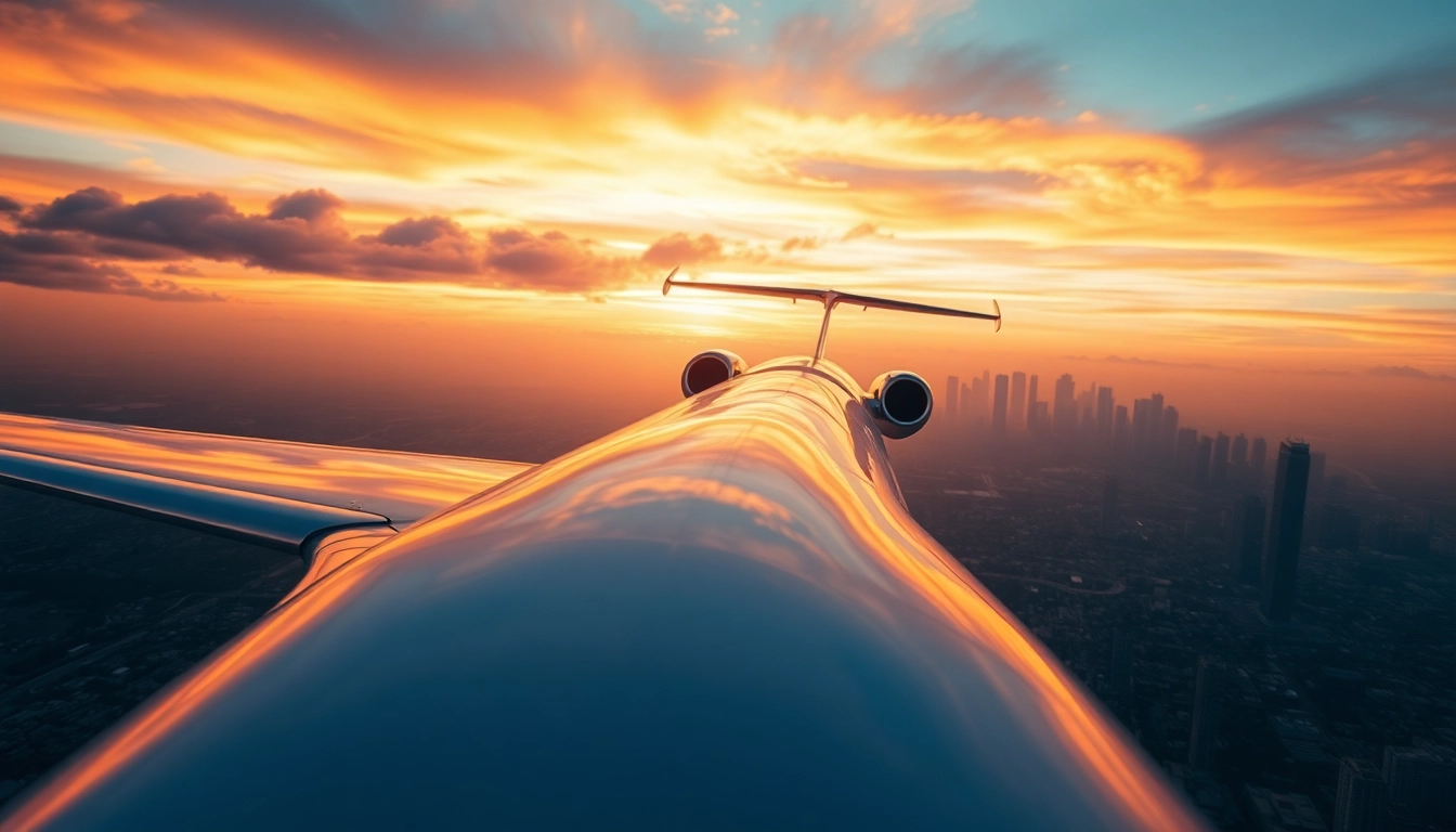 Experience the luxury of Private Jet Charter Los Angeles with a sleek aircraft over the skyline.