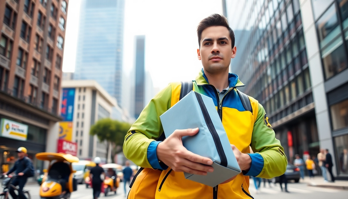 Same day courier service efficiently delivering packages in an urban setting.