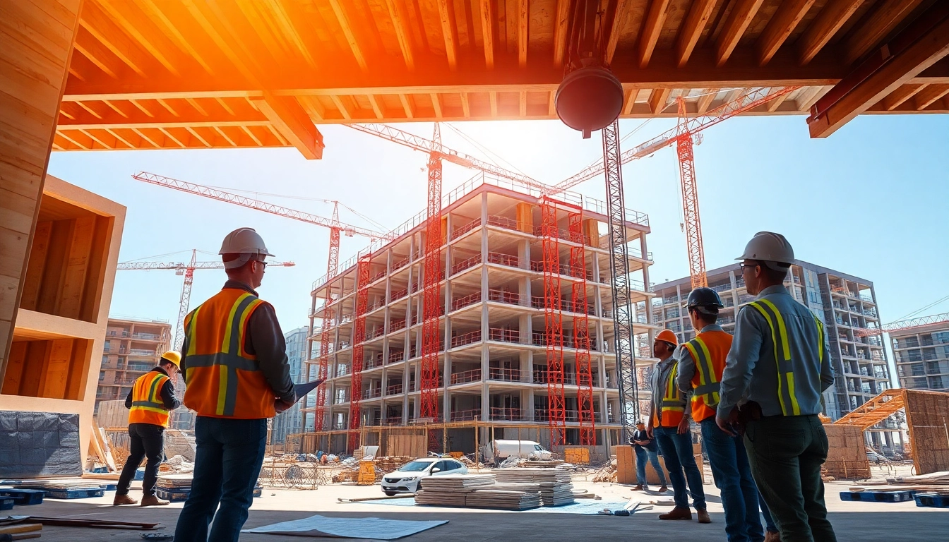 New Jersey Commercial General Contractor supervising a busy construction site with cranes and workers.